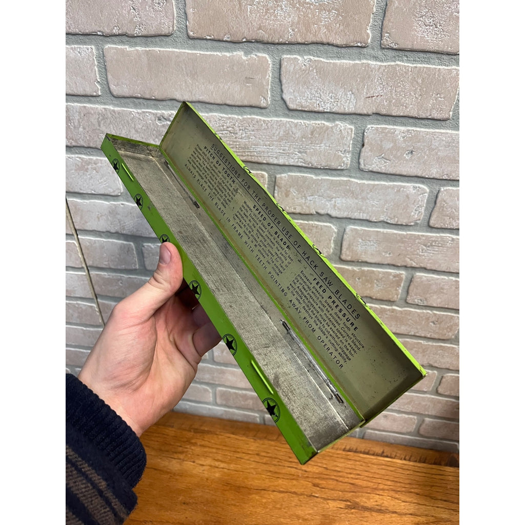 Vintage 1937 The Star Hack Saw Blade Lithograph Tin Box Case Clemson Bros. Inc.