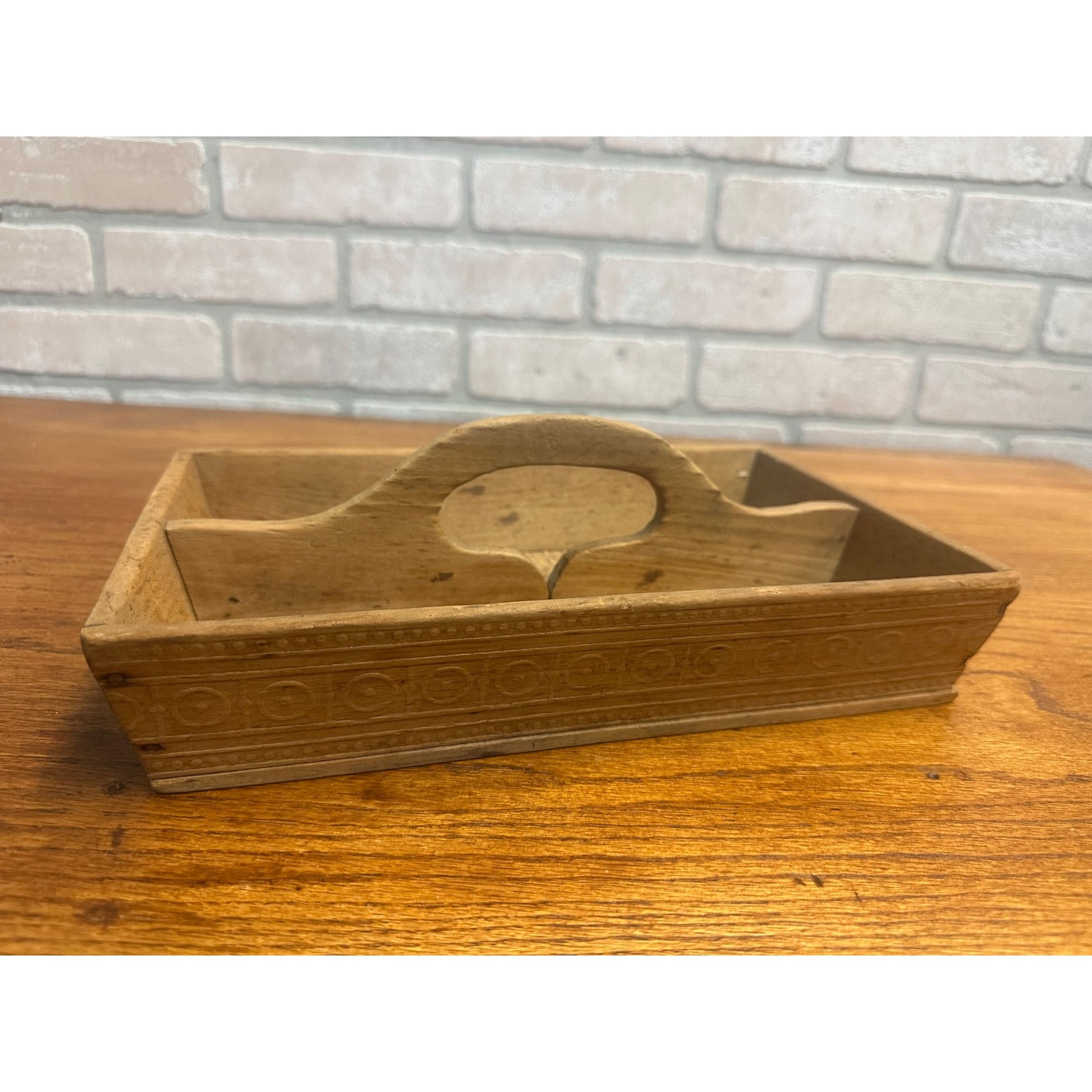 PRIMITIVE WOODEN CUTLERY CARRIER CADDY TOTE FARMHOUSE DECOR Antique