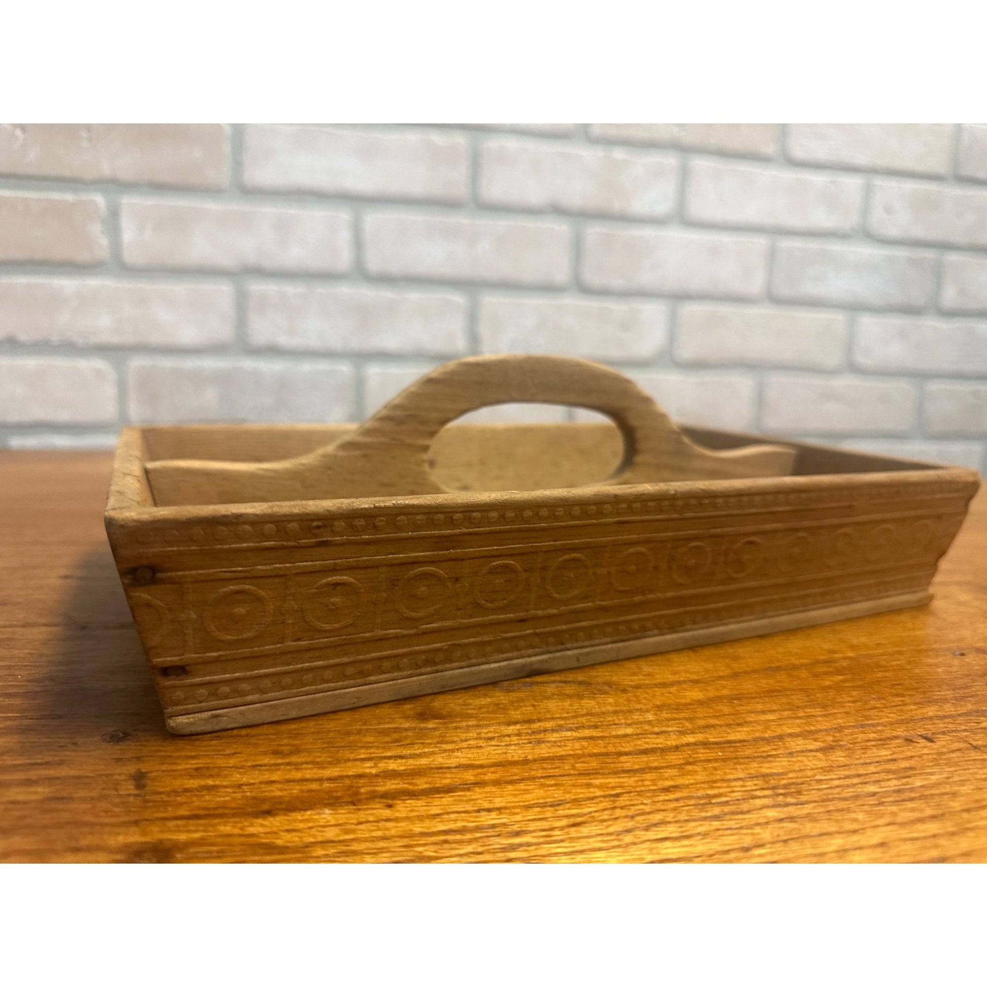 PRIMITIVE WOODEN CUTLERY CARRIER CADDY TOTE FARMHOUSE DECOR Antique