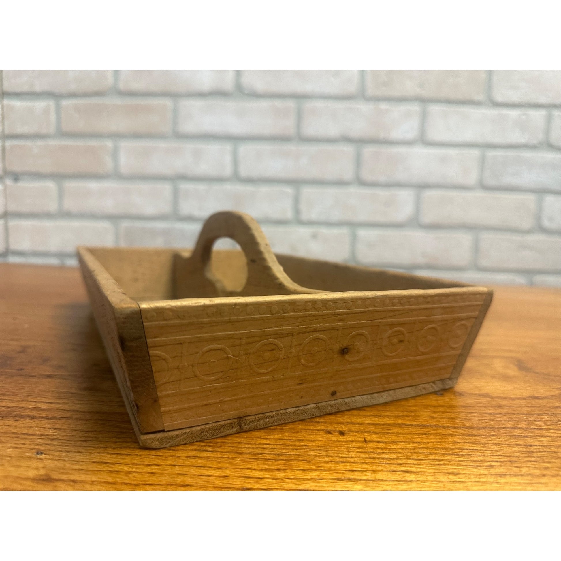 PRIMITIVE WOODEN CUTLERY CARRIER CADDY TOTE FARMHOUSE DECOR Antique