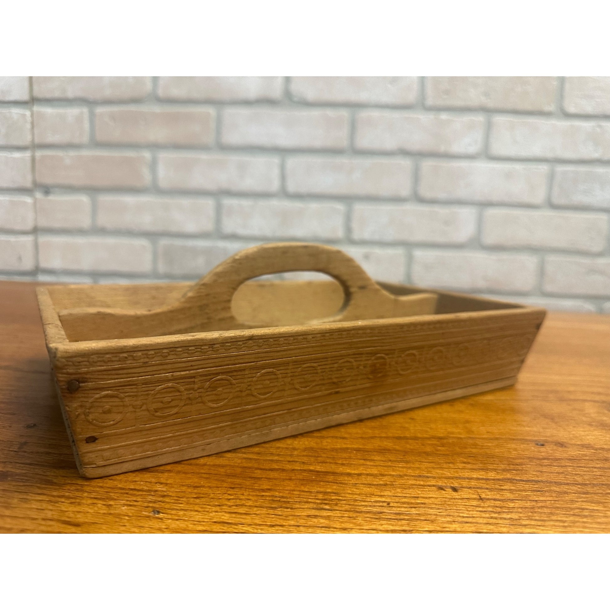 PRIMITIVE WOODEN CUTLERY CARRIER CADDY TOTE FARMHOUSE DECOR Antique
