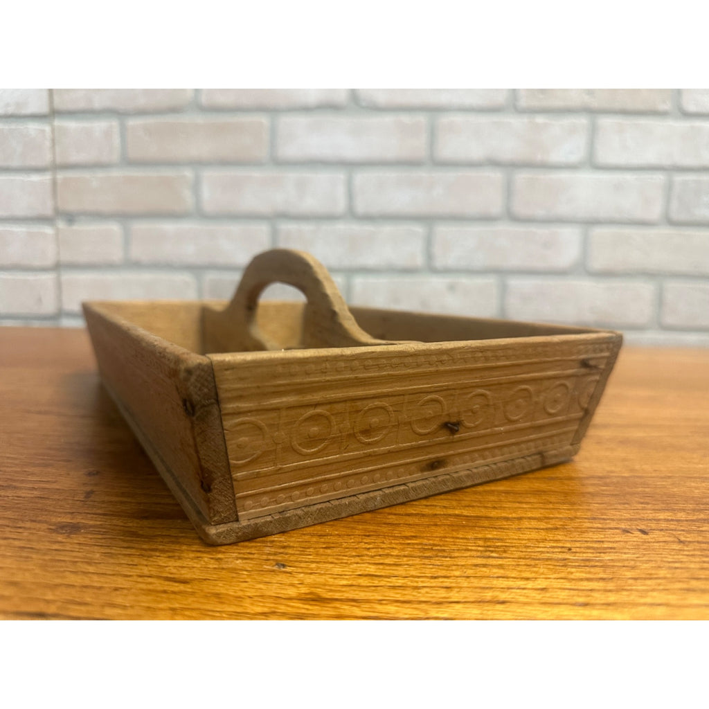 PRIMITIVE WOODEN CUTLERY CARRIER CADDY TOTE FARMHOUSE DECOR Antique