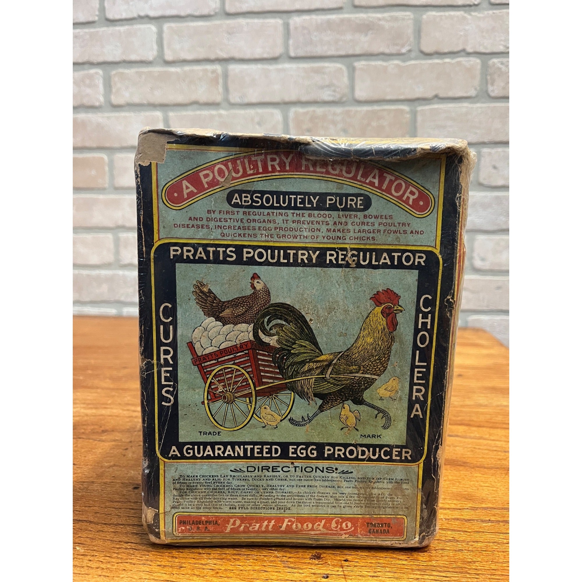 Rare Vintage c1906 Pratt Food Co. Poultry Chicken Farm Feed Advertising Box