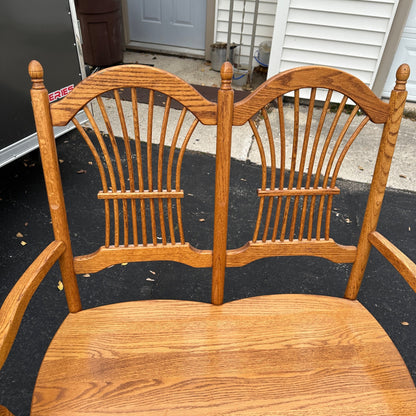 Vintage Oak Wooden Double Wheat Back 36" Bench