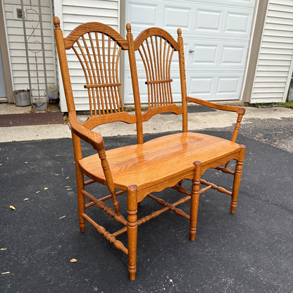 Vintage Oak Wooden Double Wheat Back 36" Bench