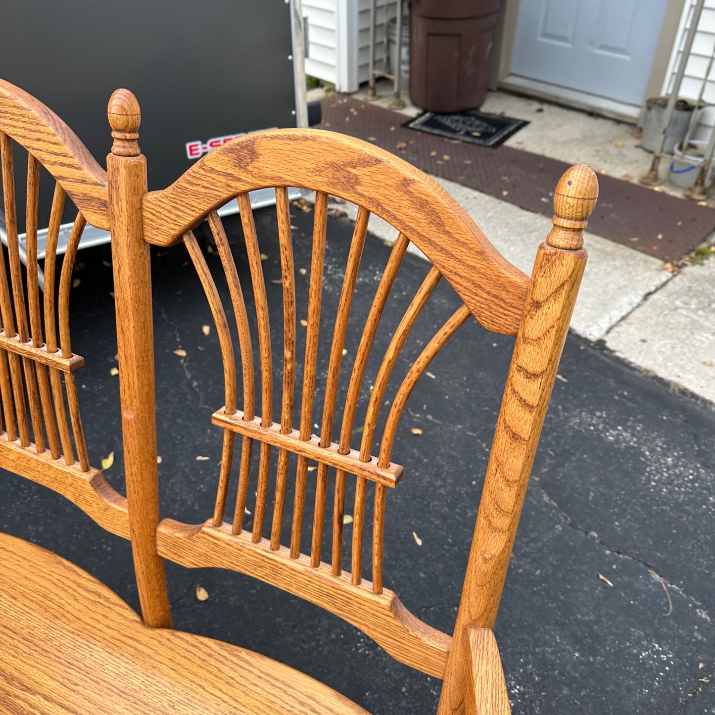 Vintage Oak Wooden Double Wheat Back 36" Bench