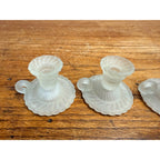 Vintage Set of 3 Miniature Frosted Glass Swirl Candle Stick Holder Chambersticks Lenox Taiwan