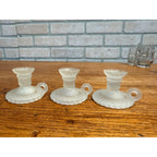 Vintage Set of 3 Miniature Frosted Glass Swirl Candle Stick Holder Chambersticks Lenox Taiwan