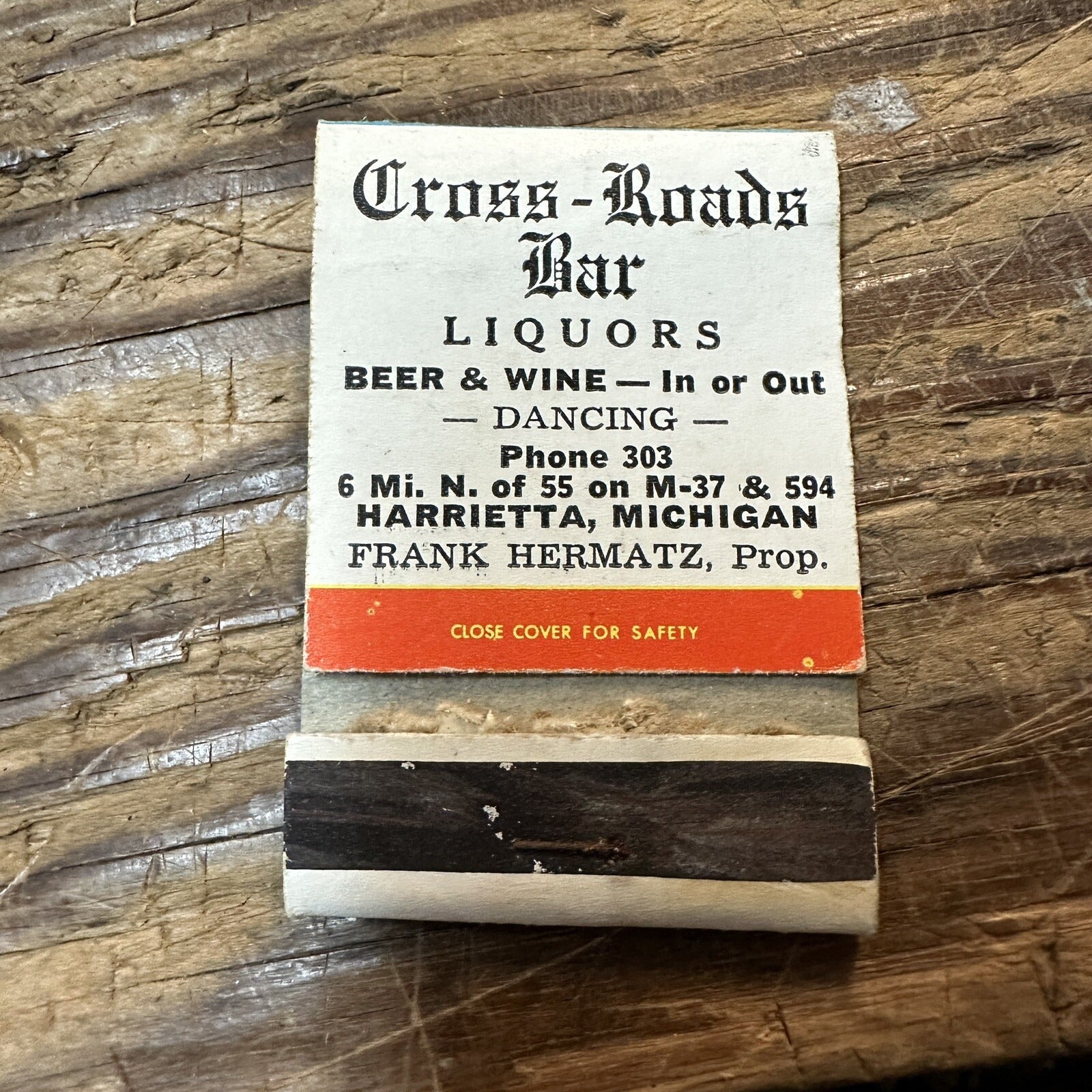 Vintage Advertising Matchbook - Crossroads Bar Harrietta Michigan