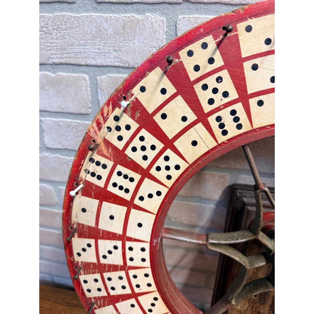 Antique Gambling Dice Gaming Roulette Wheel Wooden Carnival Sign 1900s Folk Art