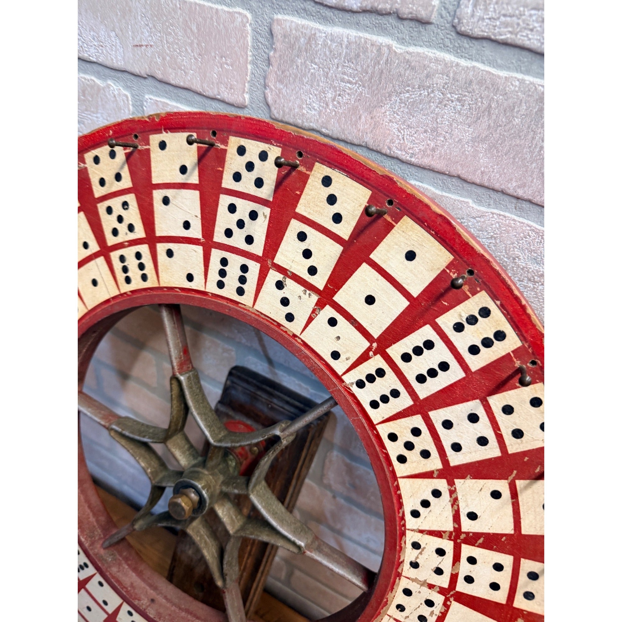 Antique Gambling Dice Gaming Roulette Wheel Wooden Carnival Sign 1900s Folk Art