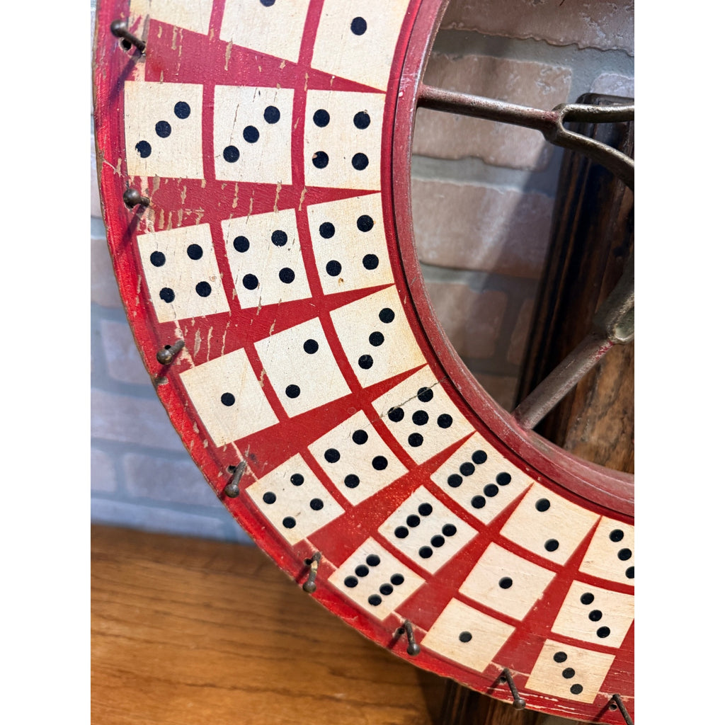 Antique Gambling Dice Gaming Roulette Wheel Wooden Carnival Sign 1900s Folk Art
