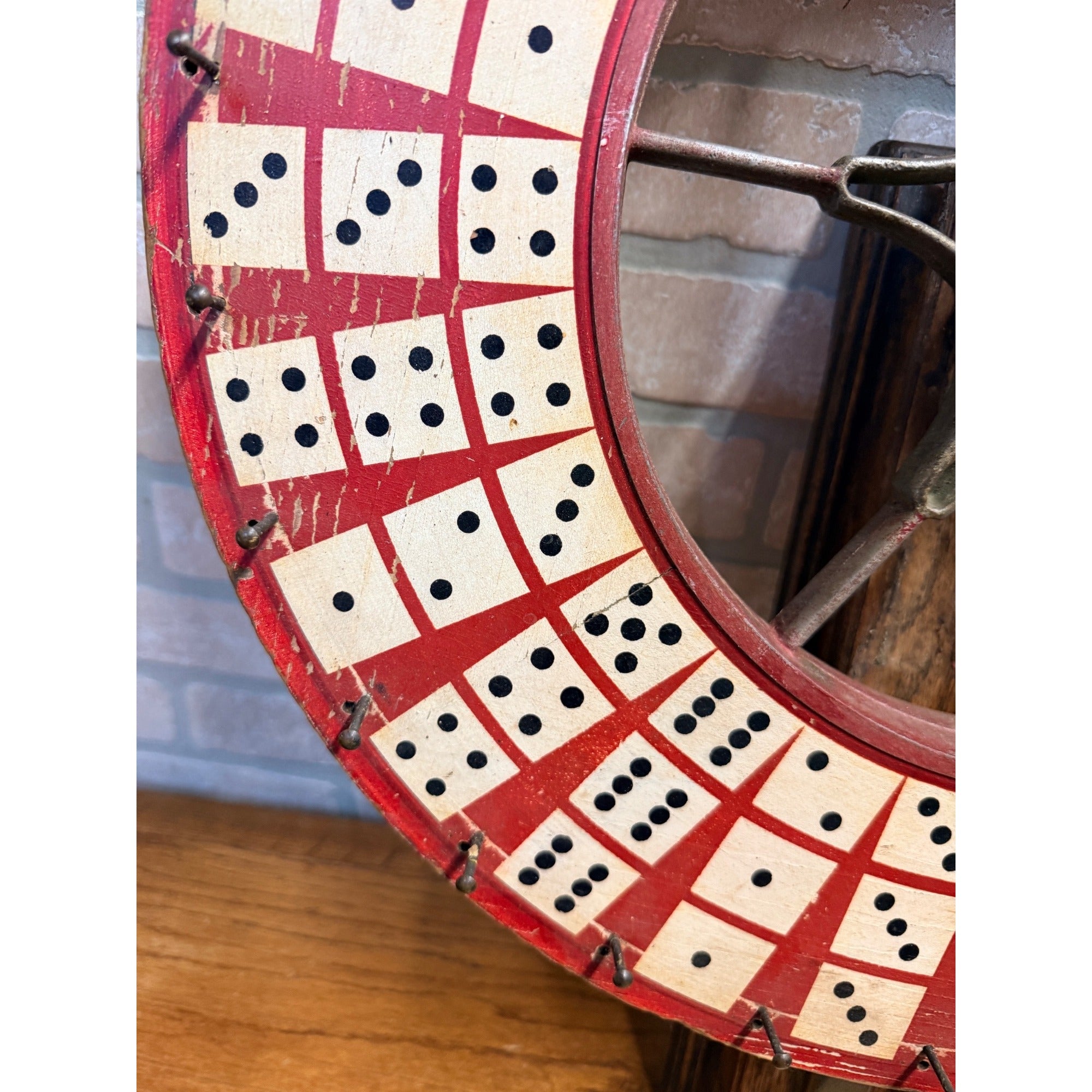 Antique Gambling Dice Gaming Roulette Wheel Wooden Carnival Sign 1900s Folk Art