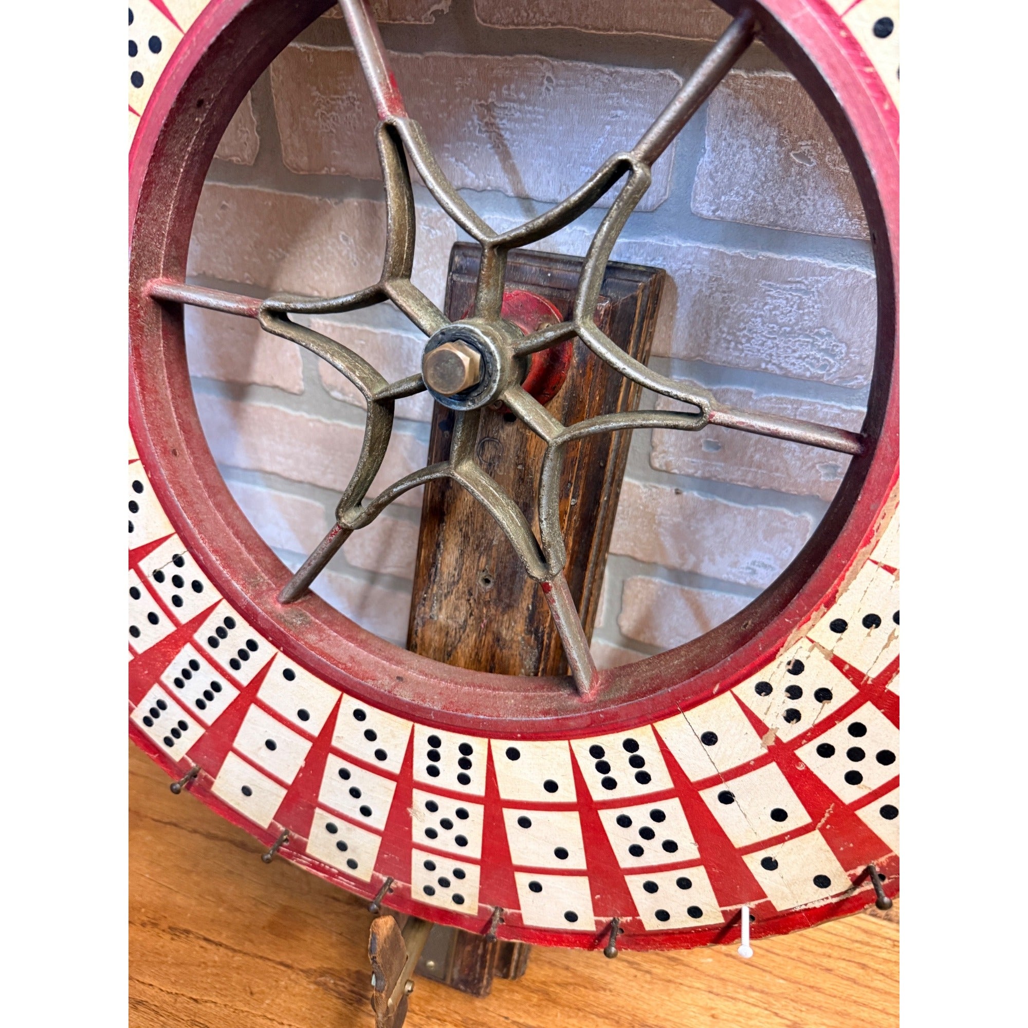 Antique Gambling Dice Gaming Roulette Wheel Wooden Carnival Sign 1900s Folk Art