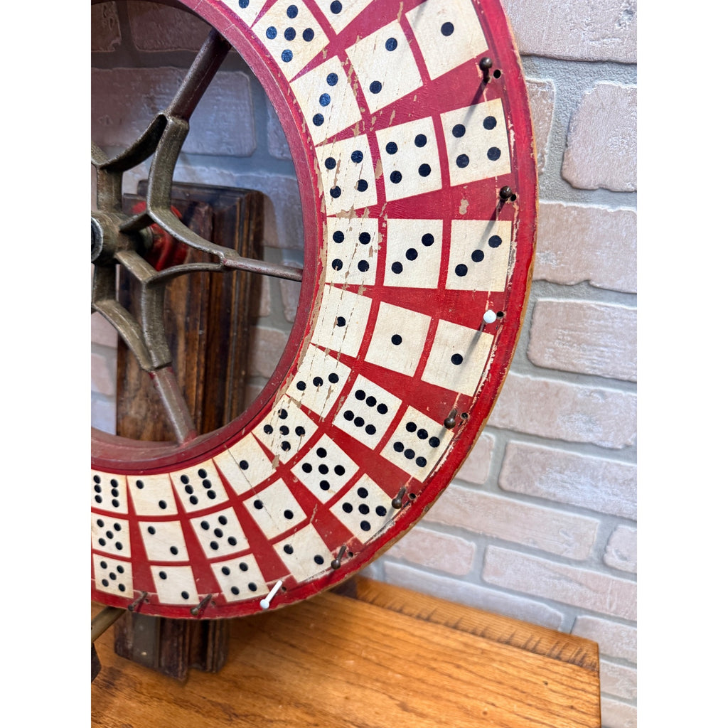 Antique Gambling Dice Gaming Roulette Wheel Wooden Carnival Sign 1900s Folk Art