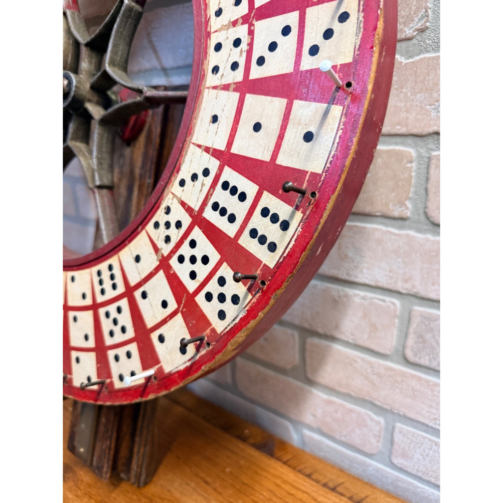 Antique Gambling Dice Gaming Roulette Wheel Wooden Carnival Sign 1900s Folk Art