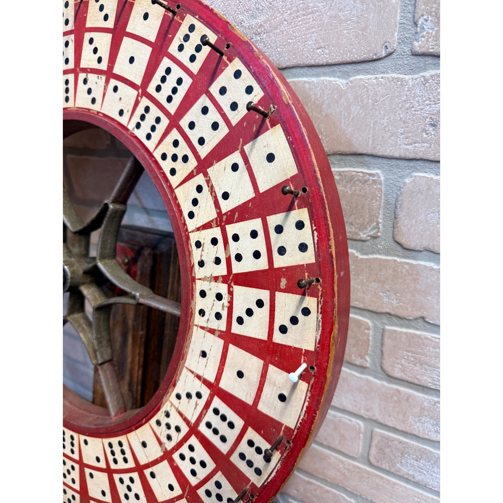 Antique Gambling Dice Gaming Roulette Wheel Wooden Carnival Sign 1900s Folk Art