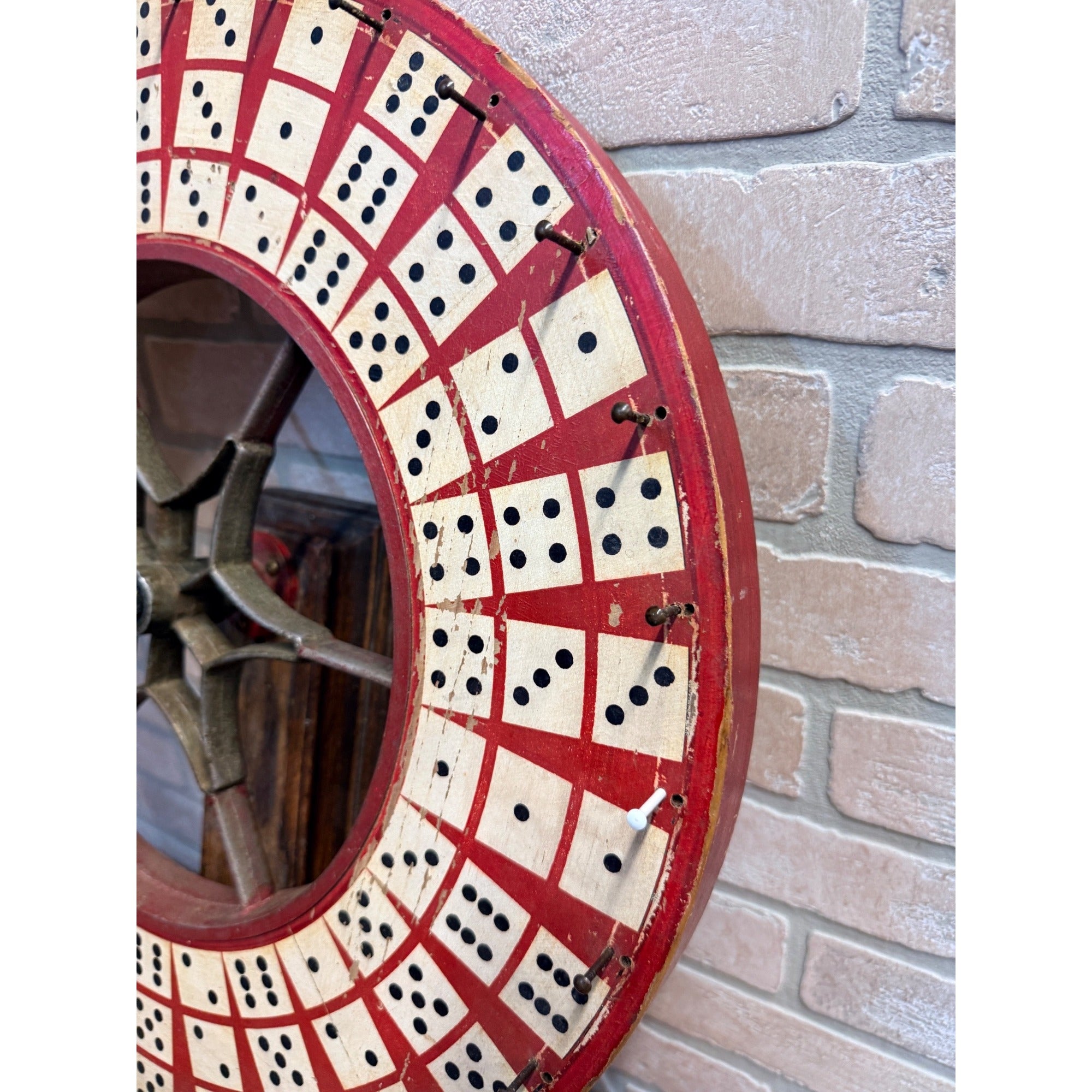 Antique Gambling Dice Gaming Roulette Wheel Wooden Carnival Sign 1900s Folk Art