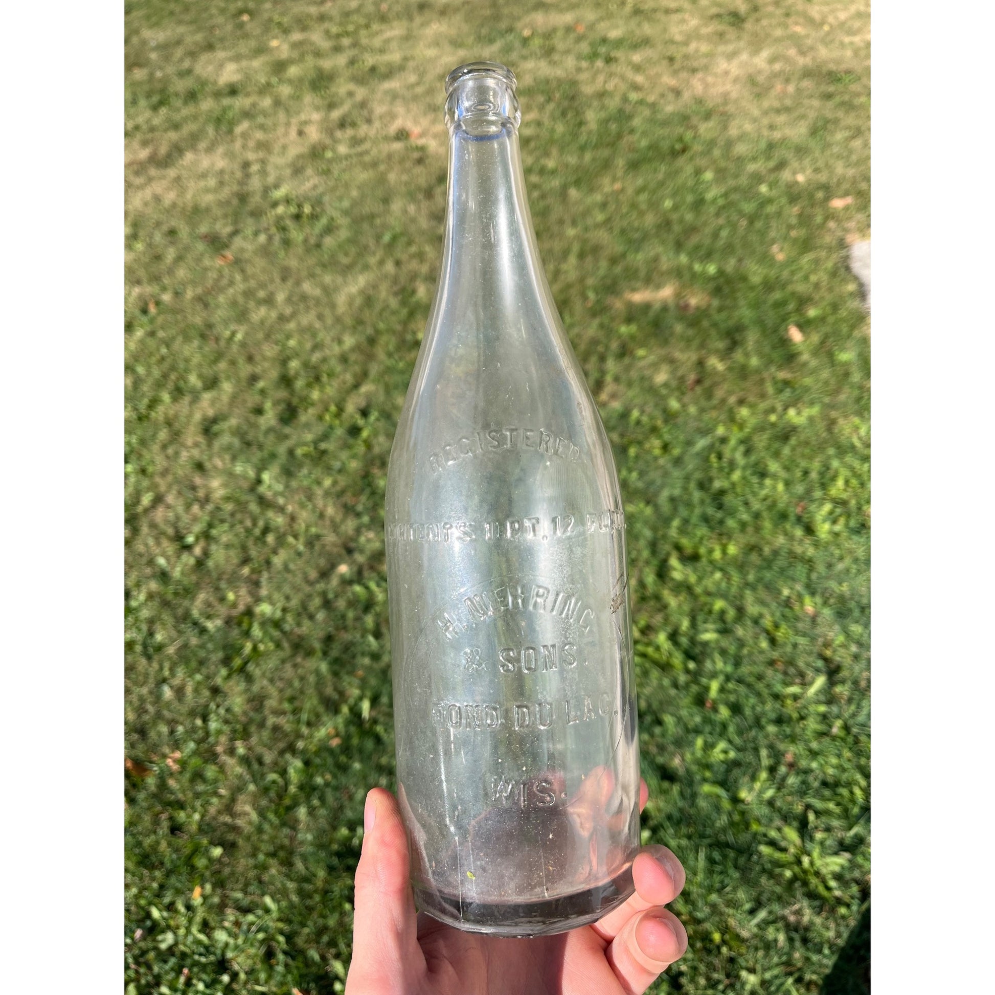 Vintage 1920s H. Nehring & Sons Fond du Lac Wis Glass Soda Bottle 1 Pint 12 oz