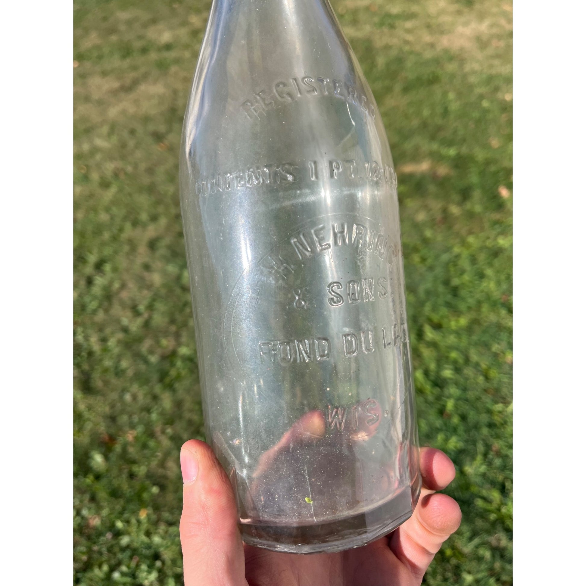 Vintage 1920s H. Nehring & Sons Fond du Lac Wis Glass Soda Bottle 1 Pint 12 oz