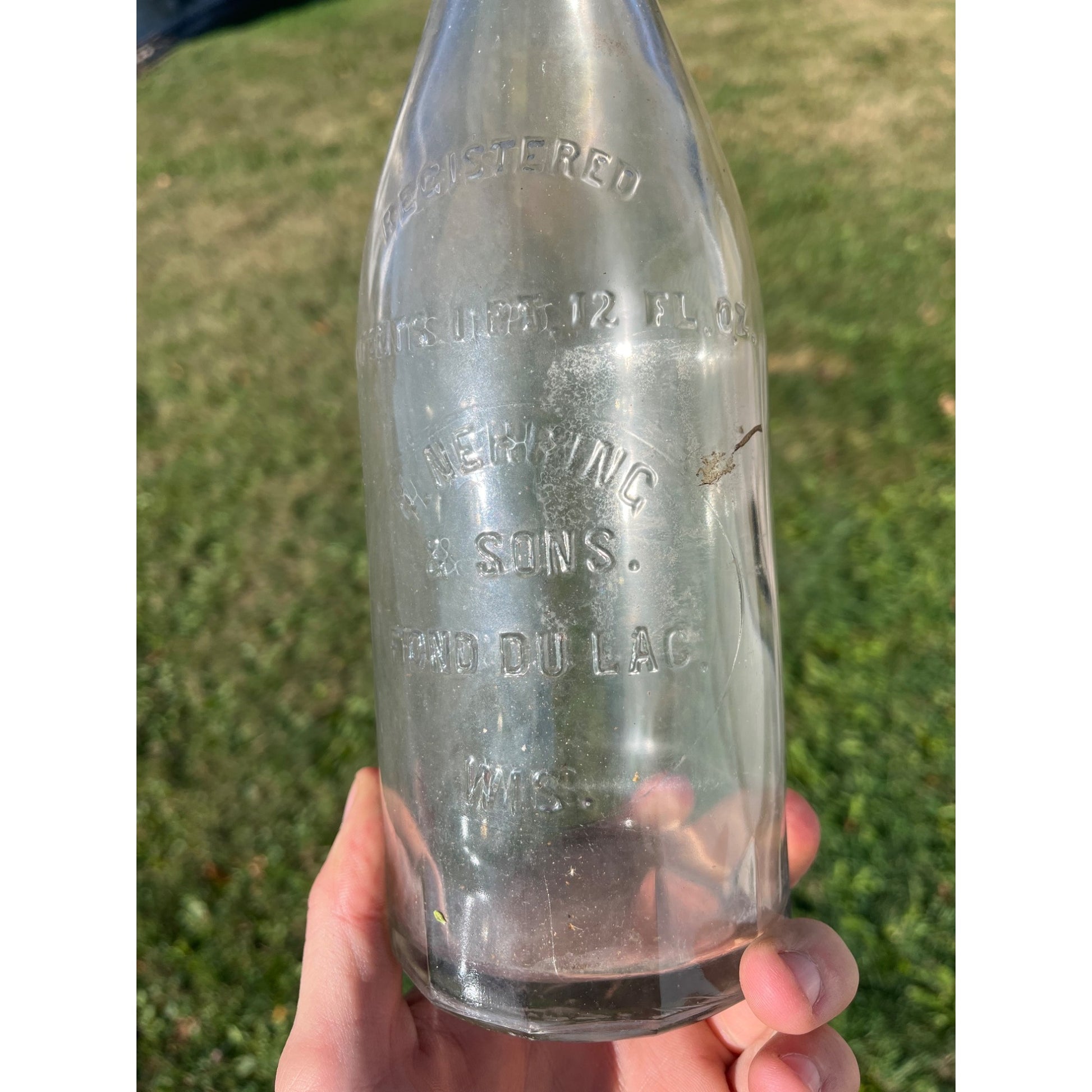 Vintage 1920s H. Nehring & Sons Fond du Lac Wis Glass Soda Bottle 1 Pint 12 oz