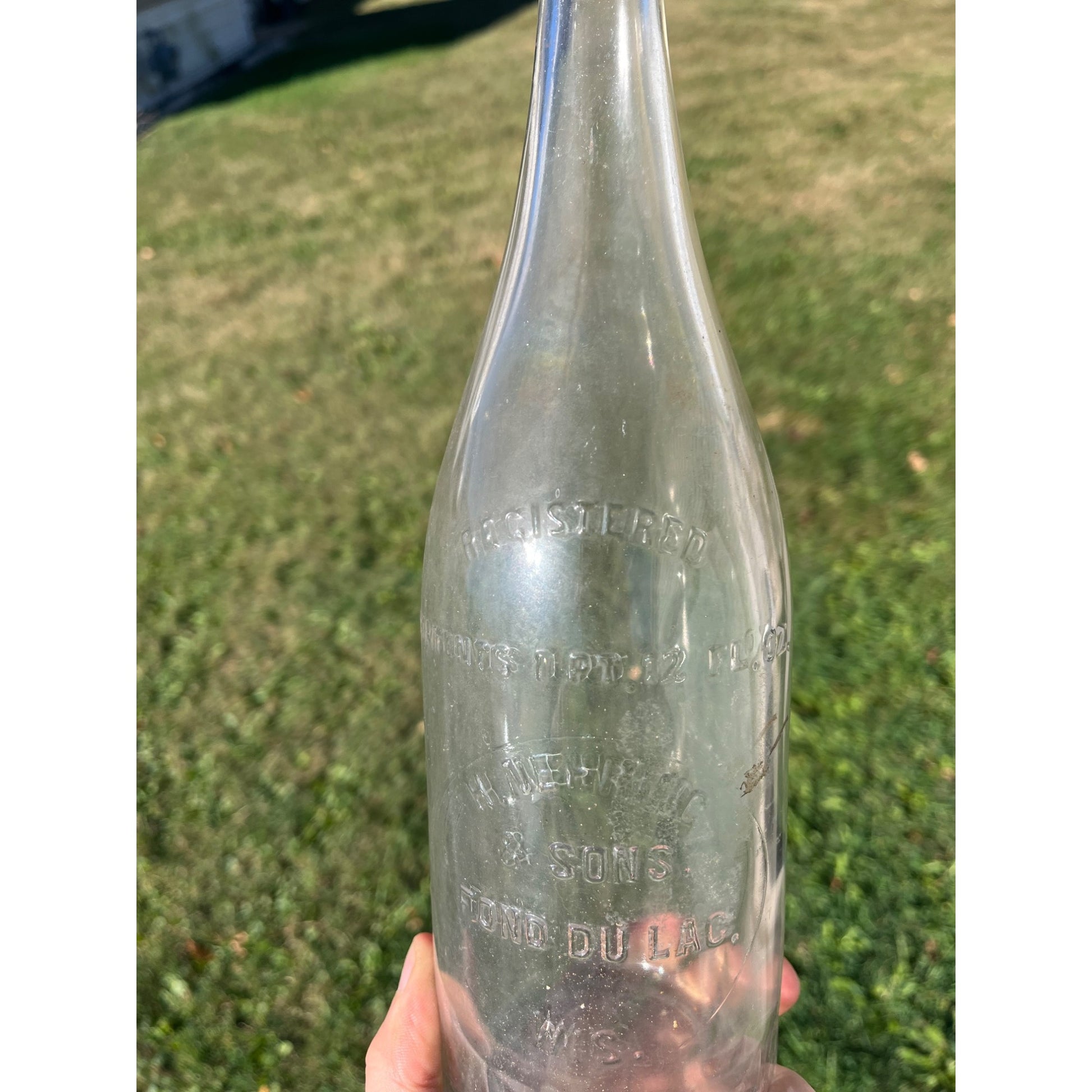Vintage 1920s H. Nehring & Sons Fond du Lac Wis Glass Soda Bottle 1 Pint 12 oz