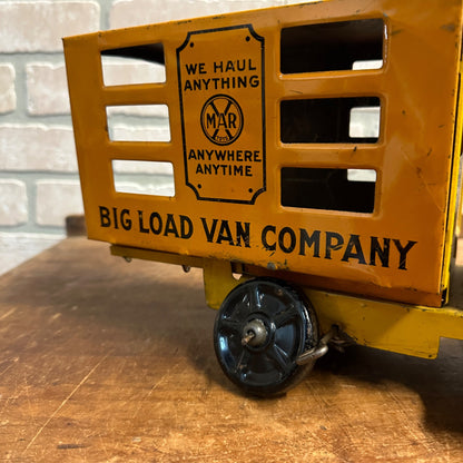 Louis Marx Big Load Van Company Tin Wind Up Toy Truck Orange