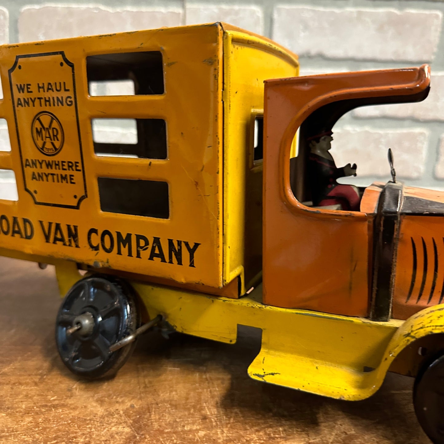 Louis Marx Big Load Van Company Tin Wind Up Toy Truck Orange