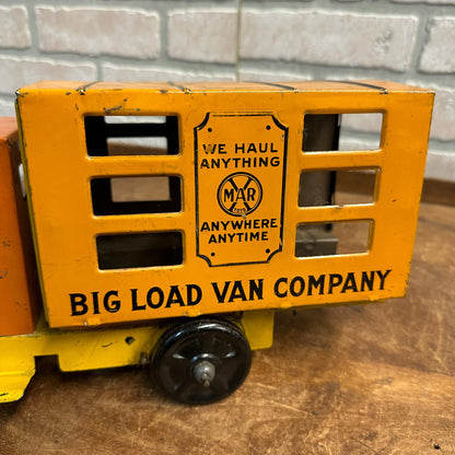 Louis Marx Big Load Van Company Tin Wind Up Toy Truck Orange