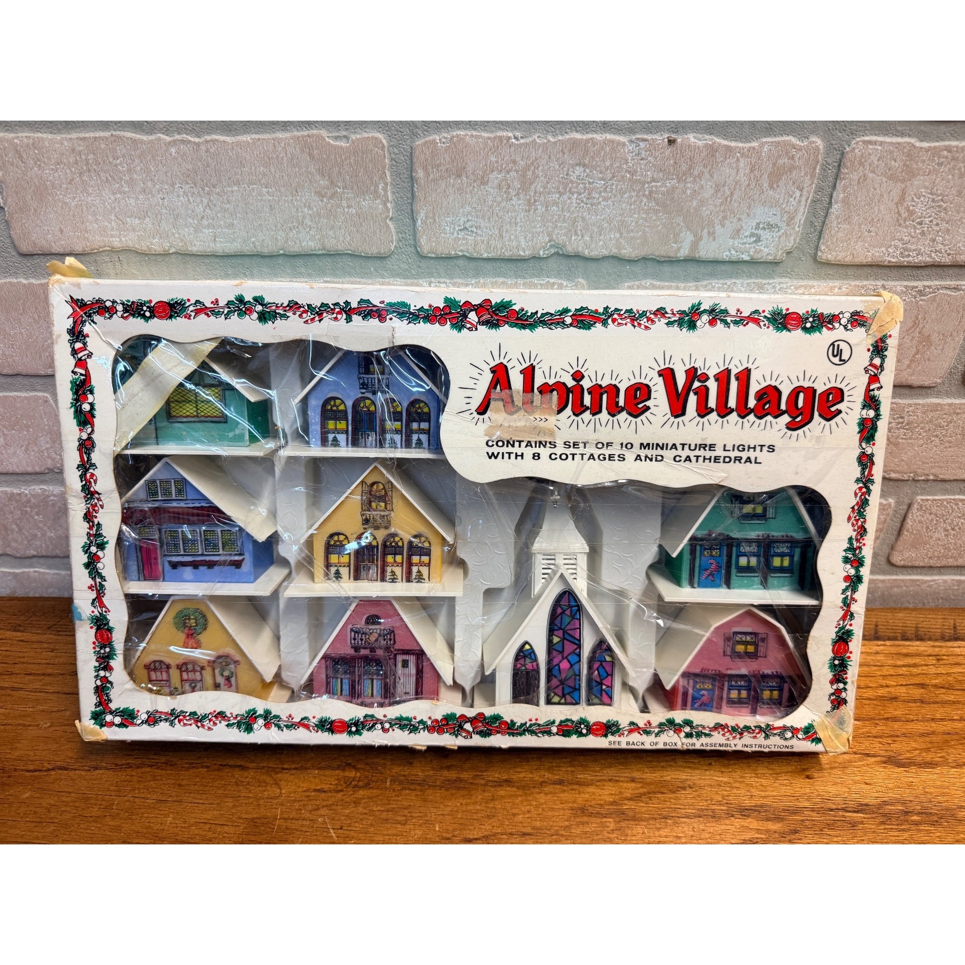 Vintage Sears Christmas Alpine Village 9 Piece Set with Box & Lights - Works
