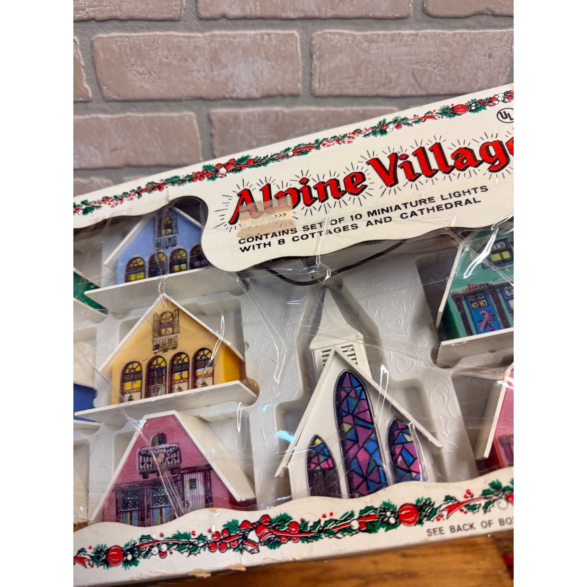 Vintage Sears Christmas Alpine Village 9 Piece Set with Box & Lights - Works