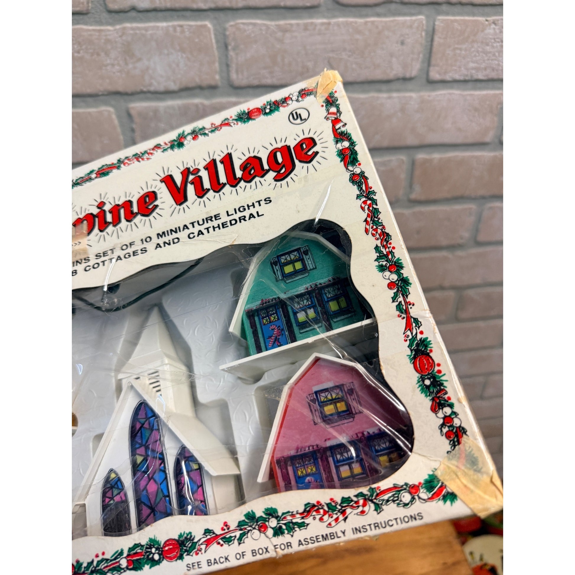 Vintage Sears Christmas Alpine Village 9 Piece Set with Box & Lights - Works