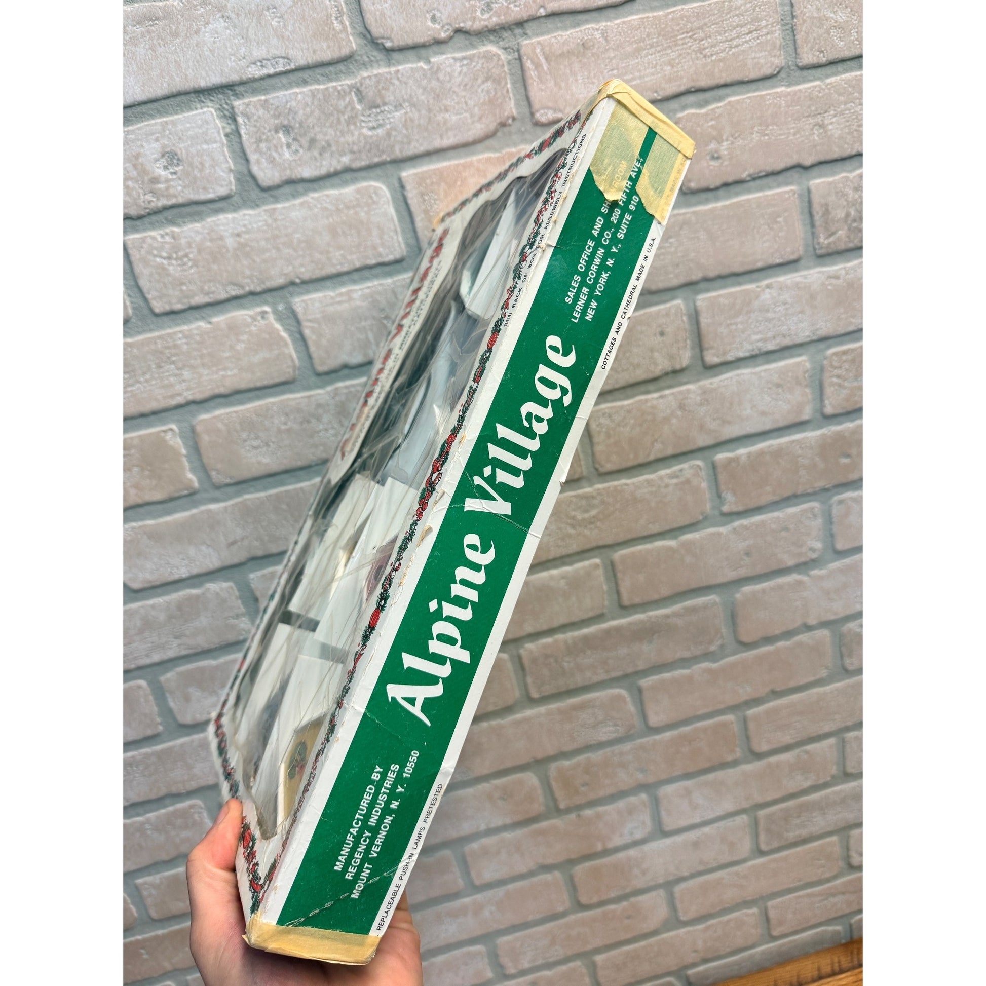 Vintage Sears Christmas Alpine Village 9 Piece Set with Box & Lights - Works