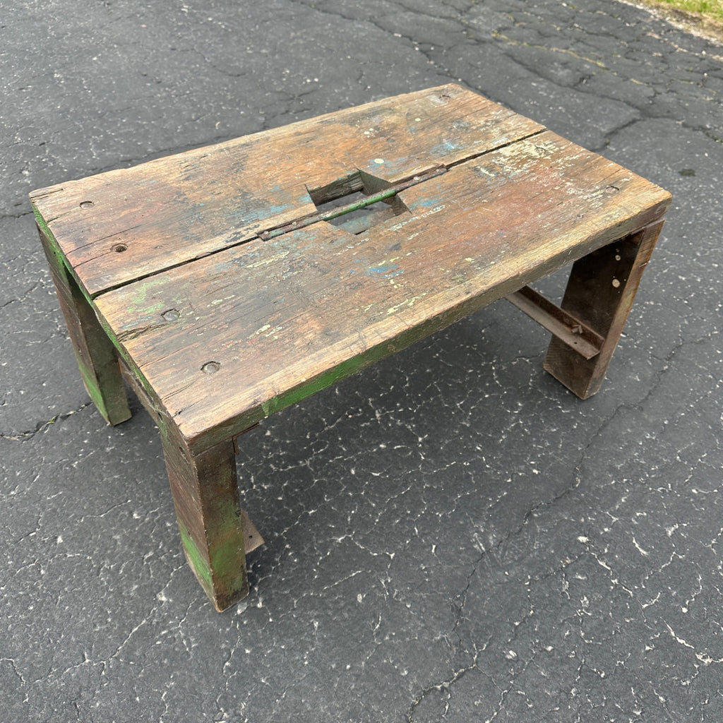 Vintage Primitive Industrial Step Stool Steampunk Wood and Metal