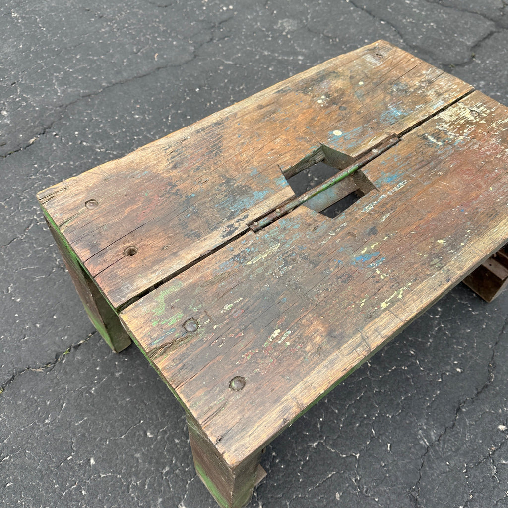 Vintage Primitive Industrial Step Stool Steampunk Wood and Metal