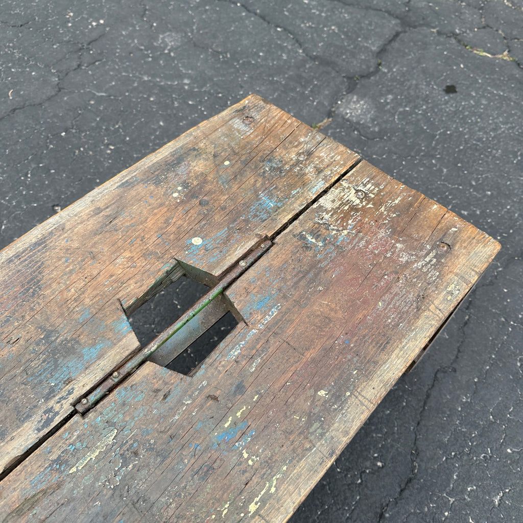 Vintage Primitive Industrial Step Stool Steampunk Wood and Metal