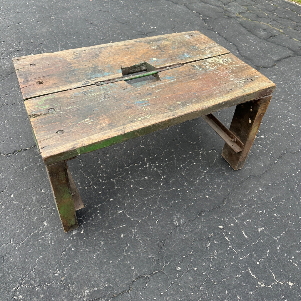 Vintage Primitive Industrial Step Stool Steampunk Wood and Metal