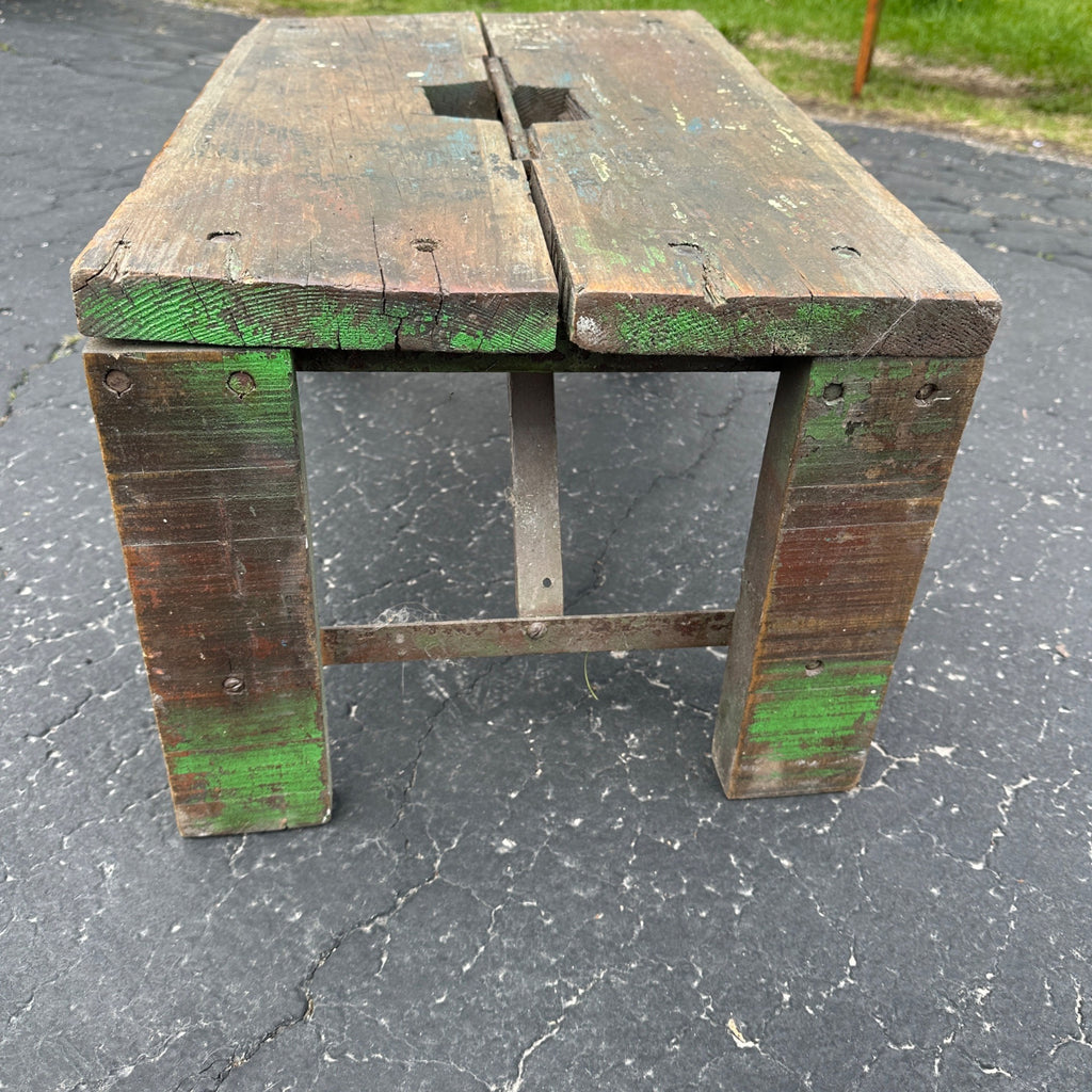 Vintage Primitive Industrial Step Stool Steampunk Wood and Metal