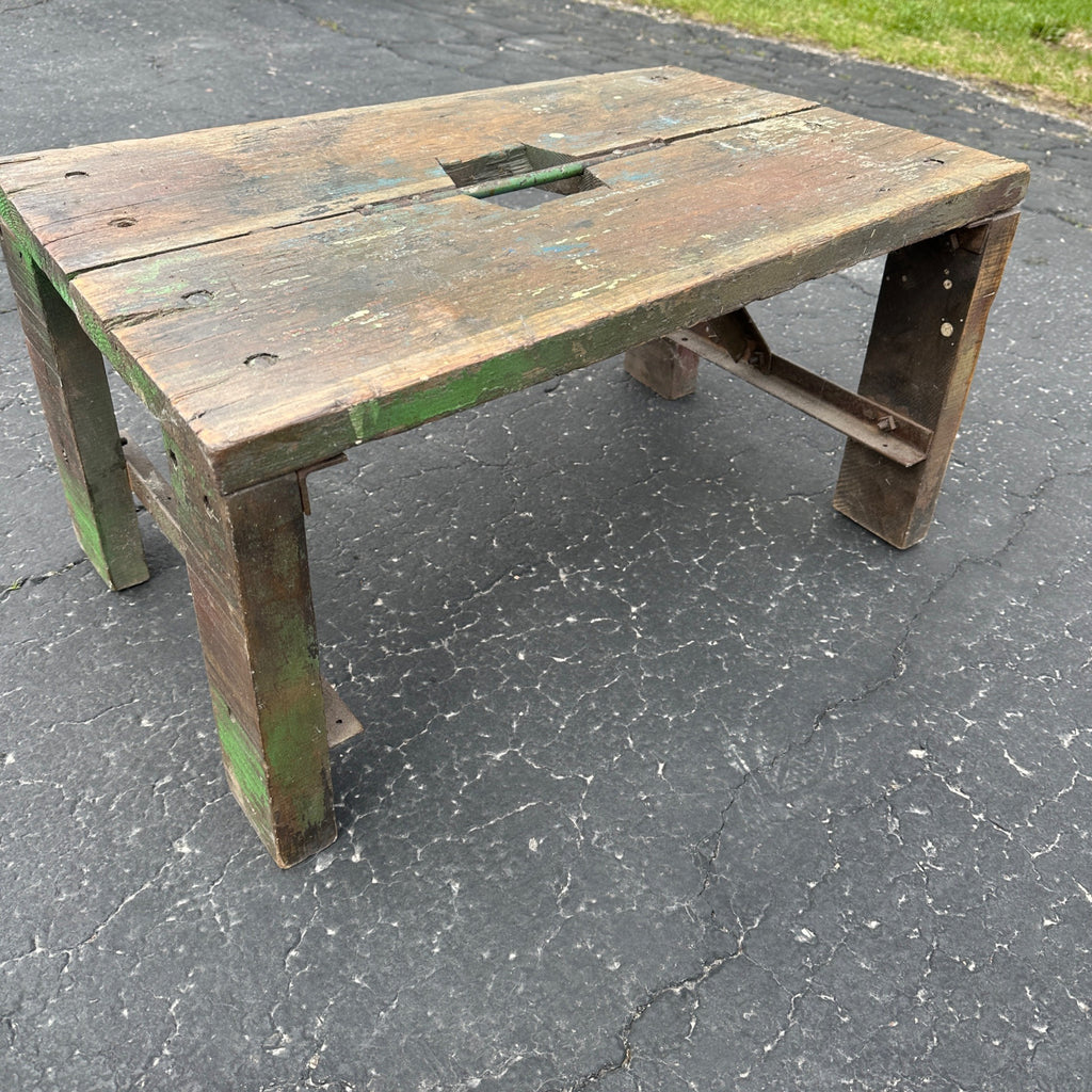 Vintage Primitive Industrial Step Stool Steampunk Wood and Metal