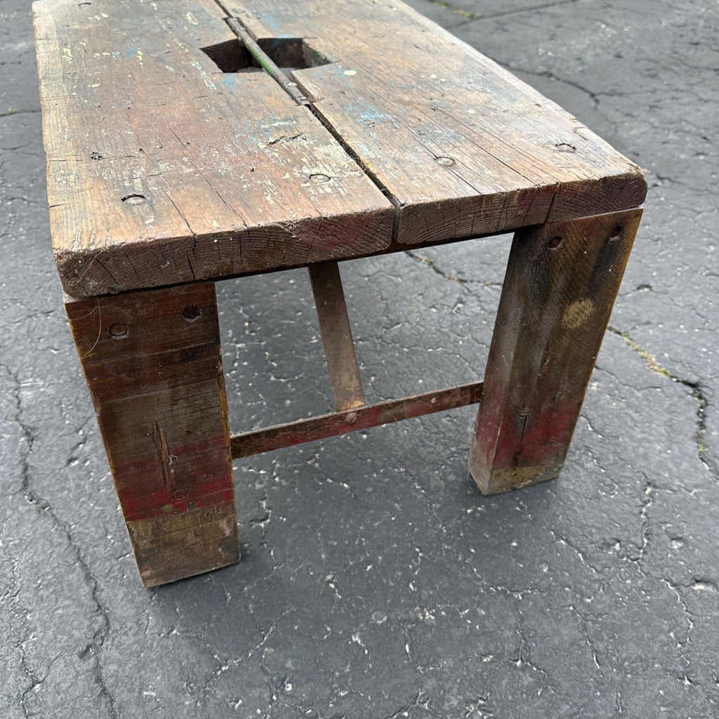 Vintage Primitive Industrial Step Stool Steampunk Wood and Metal