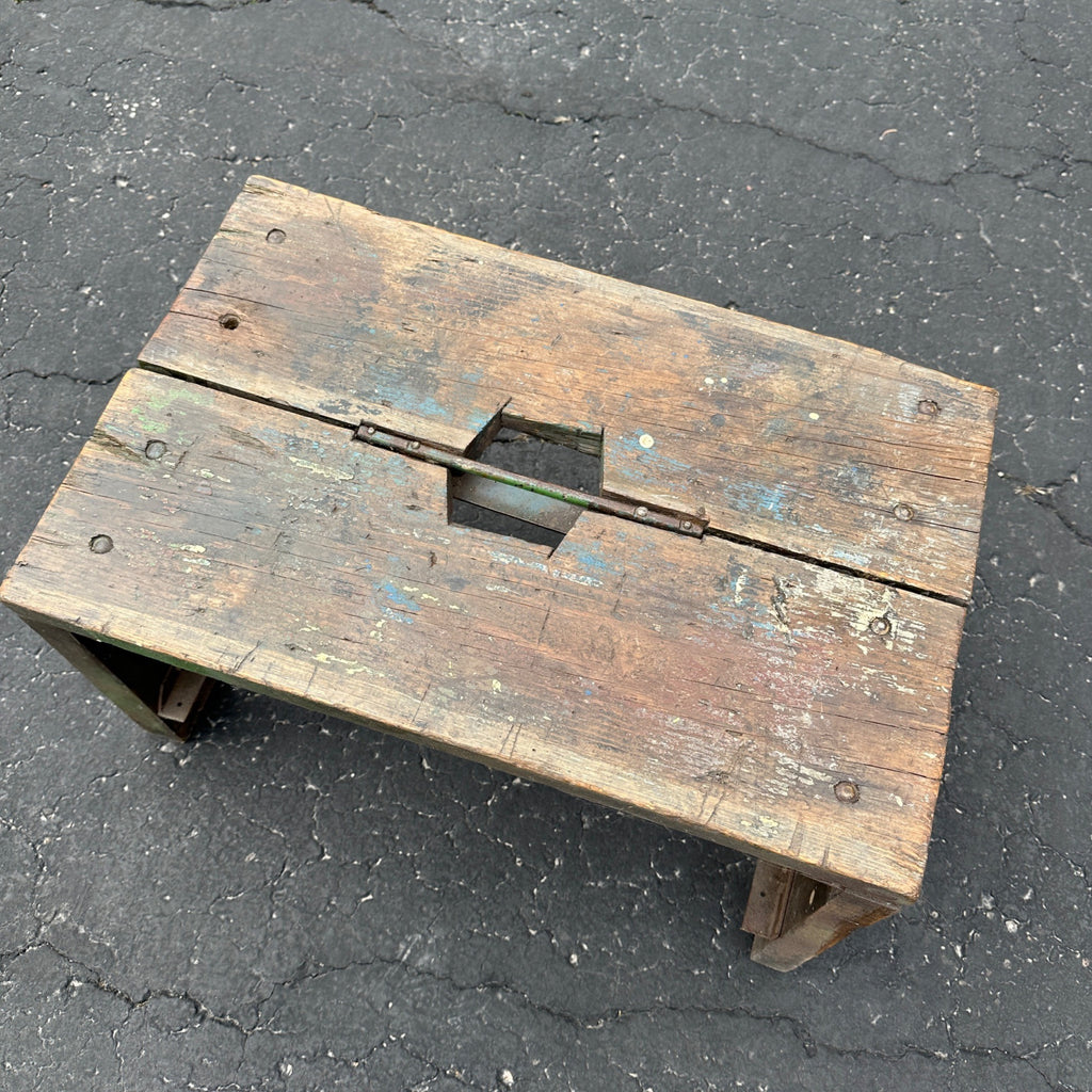 Vintage Primitive Industrial Step Stool Steampunk Wood and Metal
