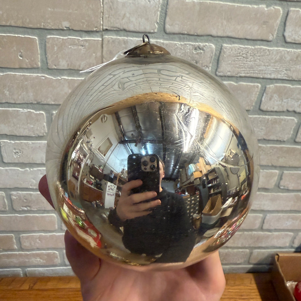 4-1/2" Silver Antique German Large Kugel Christmas Ornament