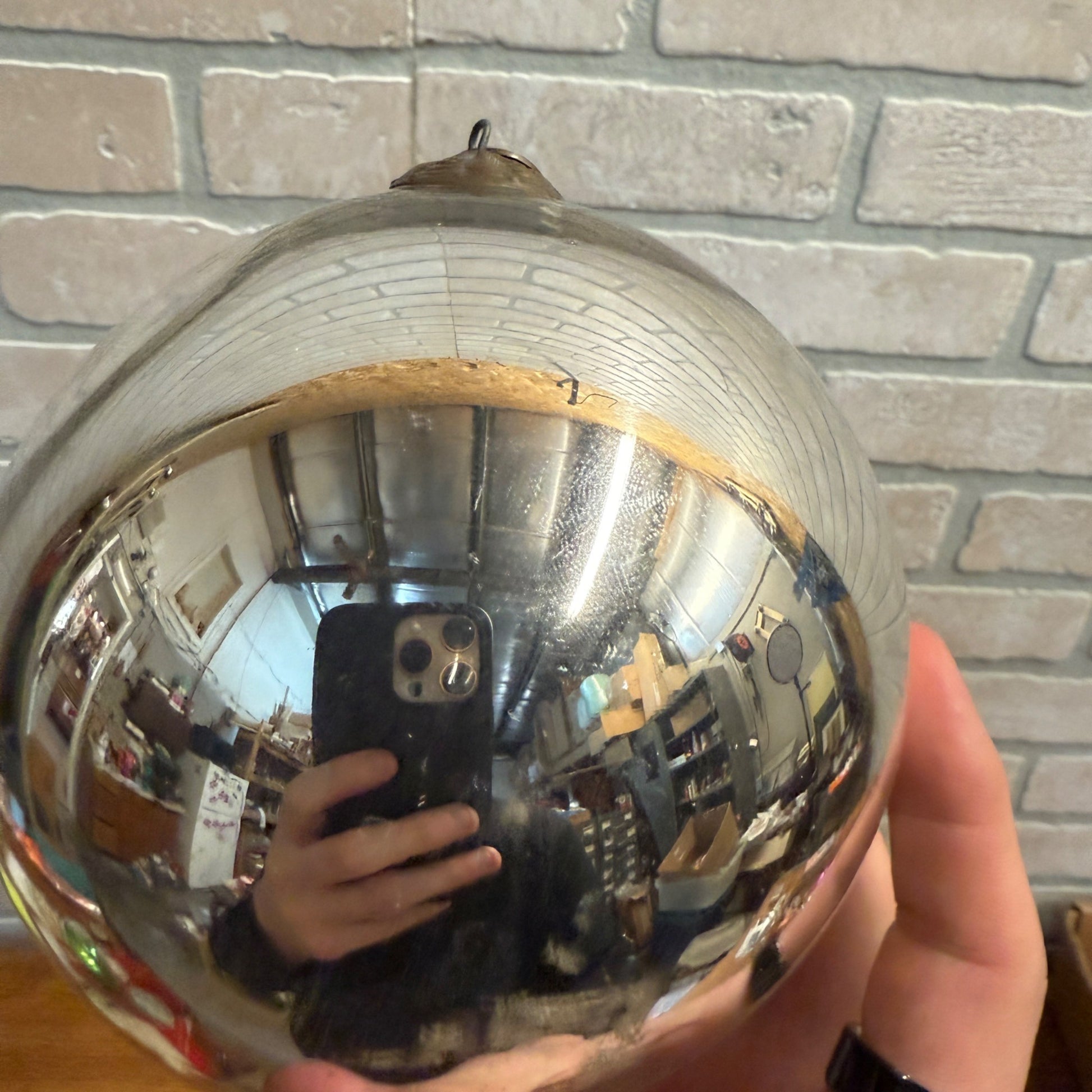 4-1/2" Silver Antique German Large Kugel Christmas Ornament