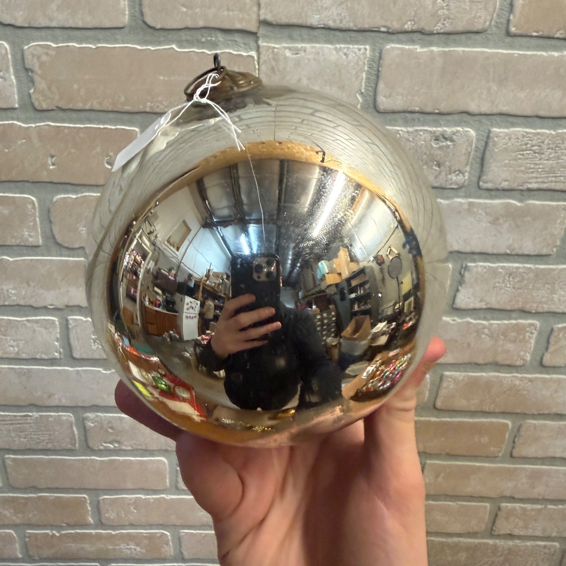 4-1/2" Silver Antique German Large Kugel Christmas Ornament