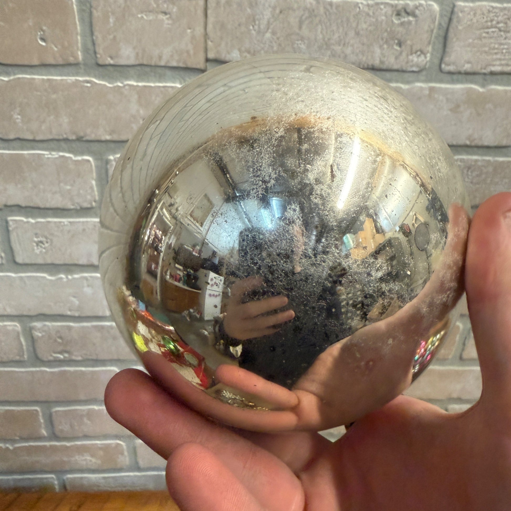 4-1/2" Silver Antique German Large Kugel Christmas Ornament