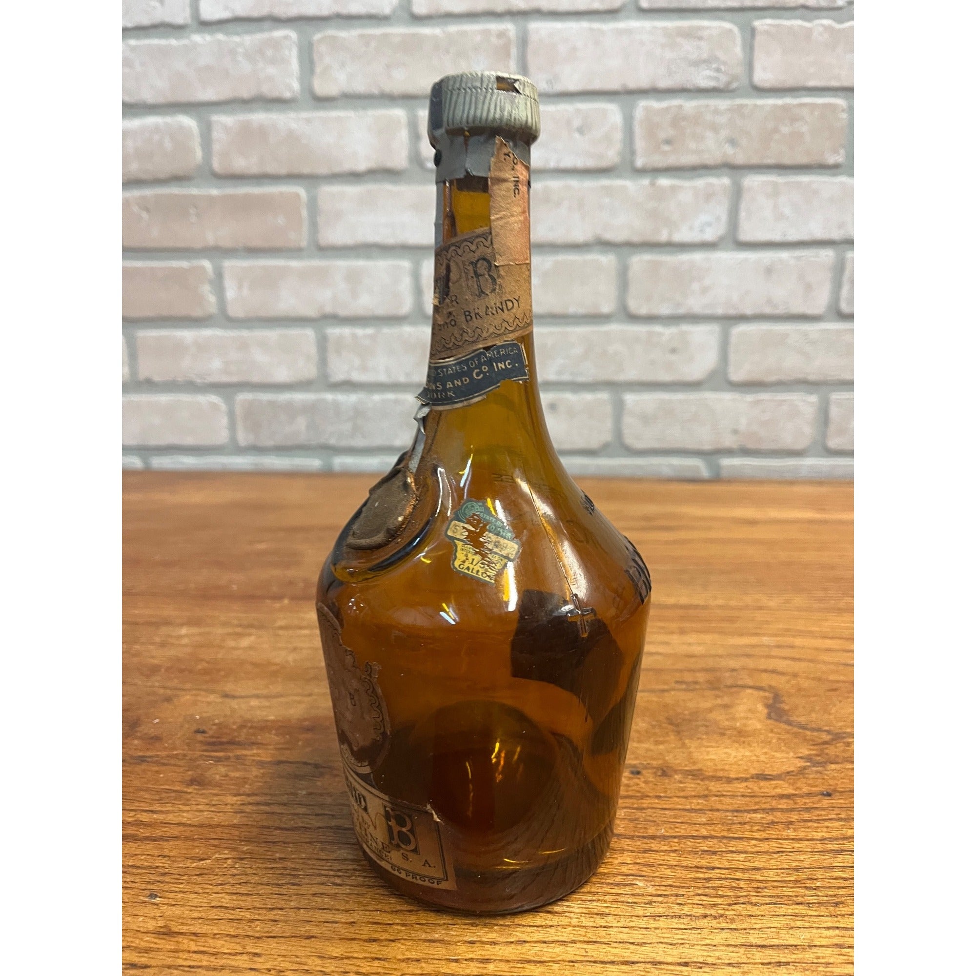 Vintage Benedictine B & B Amber Glass Liqueur Glass Bottle w/ Labels
