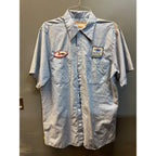 Vintage Chevrolet 1970s Workwear Service Dept Shirt Tony Blue Striped