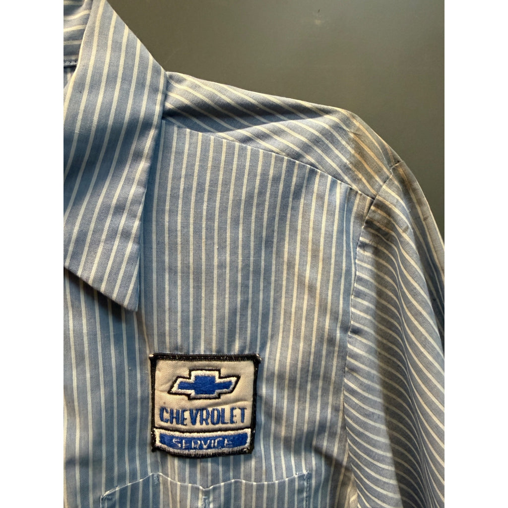 Vintage Chevrolet 1970s Workwear Service Dept Shirt Tony Blue Striped