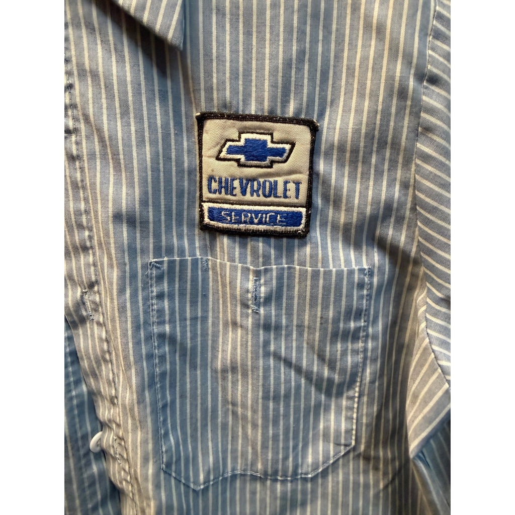 Vintage Chevrolet 1970s Workwear Service Dept Shirt Tony Blue Striped