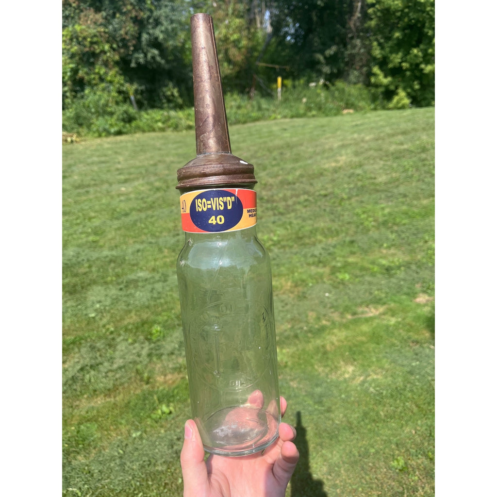 Standard Iso-Vis Glass 1 Quart Oil Bottle Metal Spout Top Glass